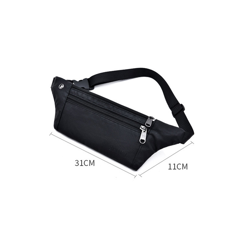 Geantă casual din piele PU pentru bărbați Pachet de telefon cu bani, vintage, neagră, cu centură, geantă mică de călătorie pentru bărbați