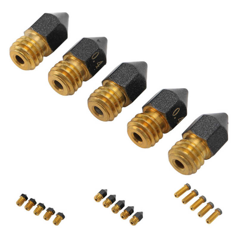 5 db 3D nyomtató Hotend fúvóka 0,4 mm-es sárgaréz PTFE bevonatú extruder forróvégű fúvóka 1,75 mm-es filamenthez