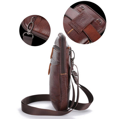 Geantă de telefon din piele pentru bărbați, retro, multifuncțională, pentru piept, rucsac de umăr, geantă de mesager, ocazional, de afaceri, în talie, pentru bărbați.