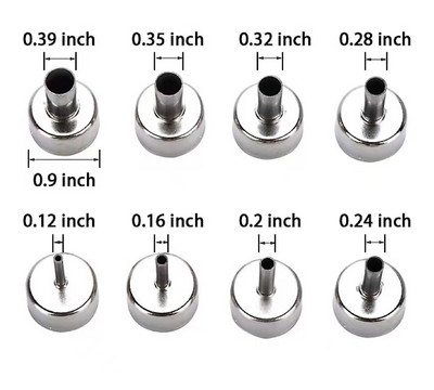 8db/készlet Hegesztőfúvóka hőlégpisztolyhoz rozsdamentes acél Különböző méretű fúvókák a 8858 8898 858D8908 Többfunkciós használatú fúvókához