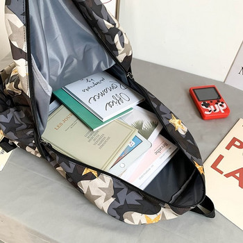 Μόδα ανδρικό σακίδιο πλάτης Cool σχολικές τσάντες κείμενο Μαθητική τσάντα για έφηβα αγόρια Καμουφλάζ Ζακάρ με φερμουάρ Μαλακή λαβή Oxford