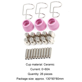 26pcs Electrode Nozzles Cups for AG60 SG55 Metal Nozzles Electrodes Guide 0-60A Shield Cup Spacer Guide Multiple Combination Set