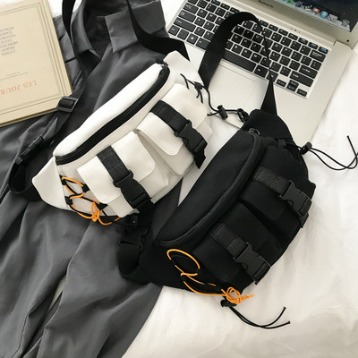 Unisex gatvės juosmens krepšiai Kasdieniai vienspalviai krūtinės krepšiai drobė Moterims Vyrams Užtrauktukas Fanny Bum diržo maišelis Kasdienis Kelionės Crossbody Shoul