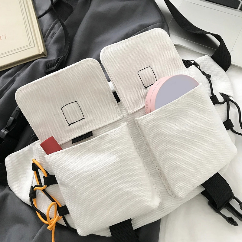 Unisex gatvės juosmens krepšiai Kasdieniai vienspalviai krūtinės krepšiai drobė Moterims Vyrams Užtrauktukas Fanny Bum diržo maišelis Kasdienis Kelionės Crossbody Shoul
