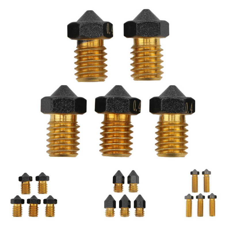 5 db 3D nyomtató Hotend fúvóka 0,4 mm-es sárgaréz PTFE bevonatú extruder forróvégű fúvóka 1,75 mm-es filamenthez