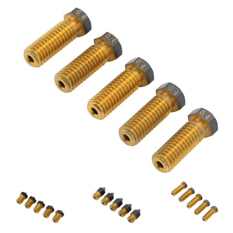 5 db 3D nyomtató Hotend fúvóka 0,4 mm-es sárgaréz PTFE bevonatú extruder forróvégű fúvóka 1,75 mm-es filamenthez
