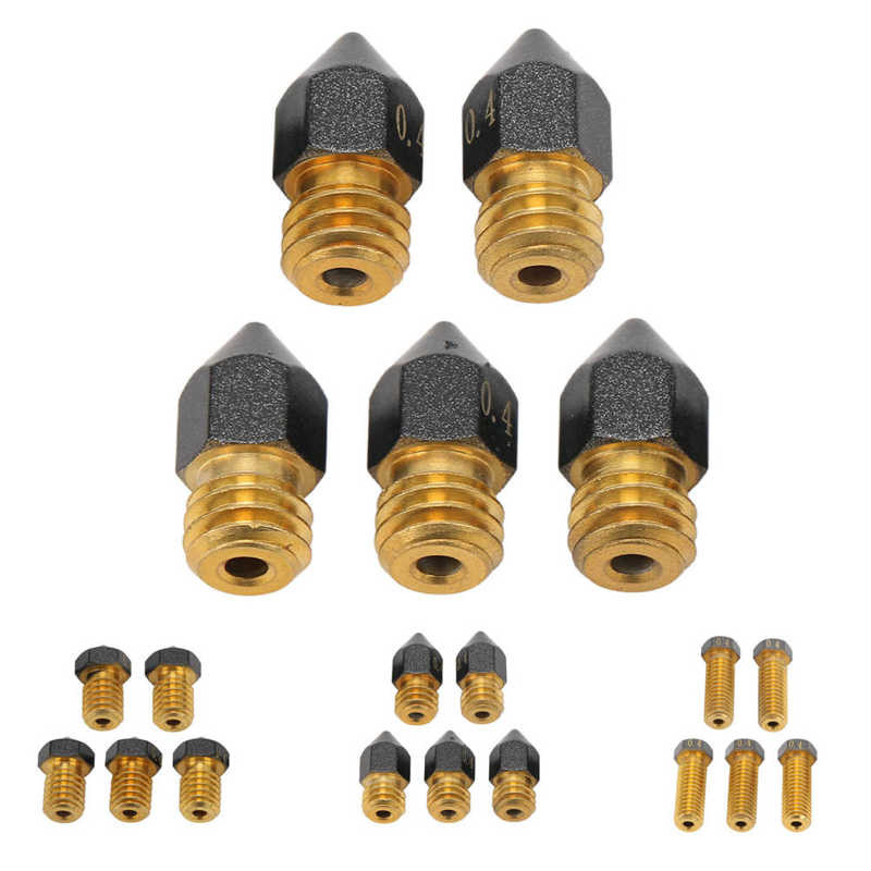 5 db 3D nyomtató Hotend fúvóka 0,4 mm-es sárgaréz PTFE bevonatú extruder forróvégű fúvóka 1,75 mm-es filamenthez