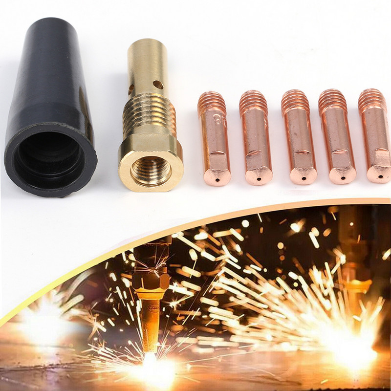 7 бр. Накрайници за безгазови дюзи K3493-1 Дюза за заваряване на горелка 0,8 mm/0,9 mm Безгазова дюза за аксесоари за заваряване с флюсова сърцевина Century FC90