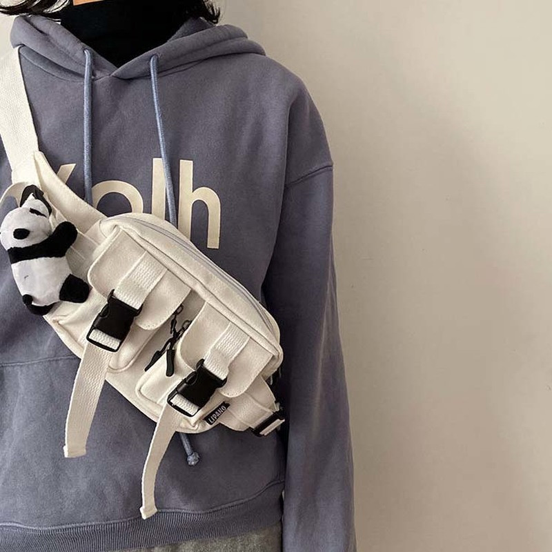 Derékcsomagok Női Hip-pop Harajuku Cross Body Vászontáska Zsebek Diákok Fanny Pack Uniszex Japán stílusú Retro, minden sikkes