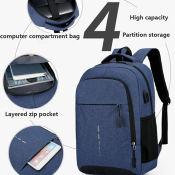 Ултра лек мъжки стилис със светлоотразителен дизайн 15,6-инчов лаптоп Мъжка водоустойчива раница USB мъжка раница Ученическа раница