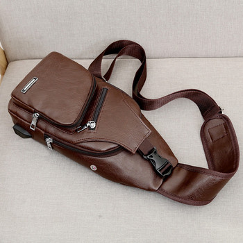 Νέα Fashion Business τσάντα ανδρική δερμάτινη φορητή Usb φόρτισης Casual αθλητικό σακίδιο πλάτης Crossbody Τσάντα ώμου εξωτερικού χώρου Τσάντα στήθους