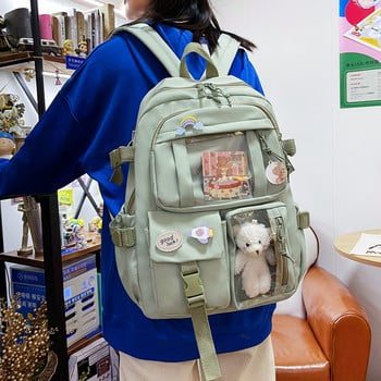 Естетична раница за японски момичета Сладки ученически чанти за ученици, тийнейджъри, джобове за момичета Kawaii Дамска раница за лаптоп Harajuku Mochila
