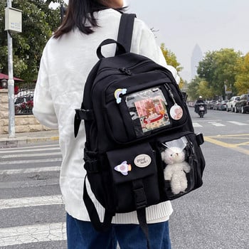 Естетична раница за японски момичета Сладки ученически чанти за ученици, тийнейджъри, джобове за момичета Kawaii Дамска раница за лаптоп Harajuku Mochila
