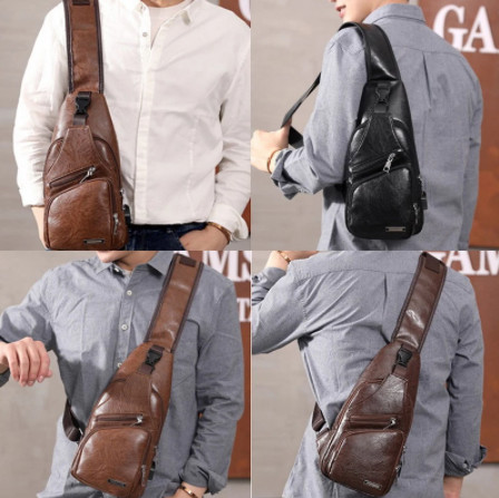 2022 Vīriešu USB uzlādes soma Vīriešu krūškurvja soma pielāgotai PU PVC plecu somai diagonālā pakete Messenger ceļojumu soma Cross Body Bags