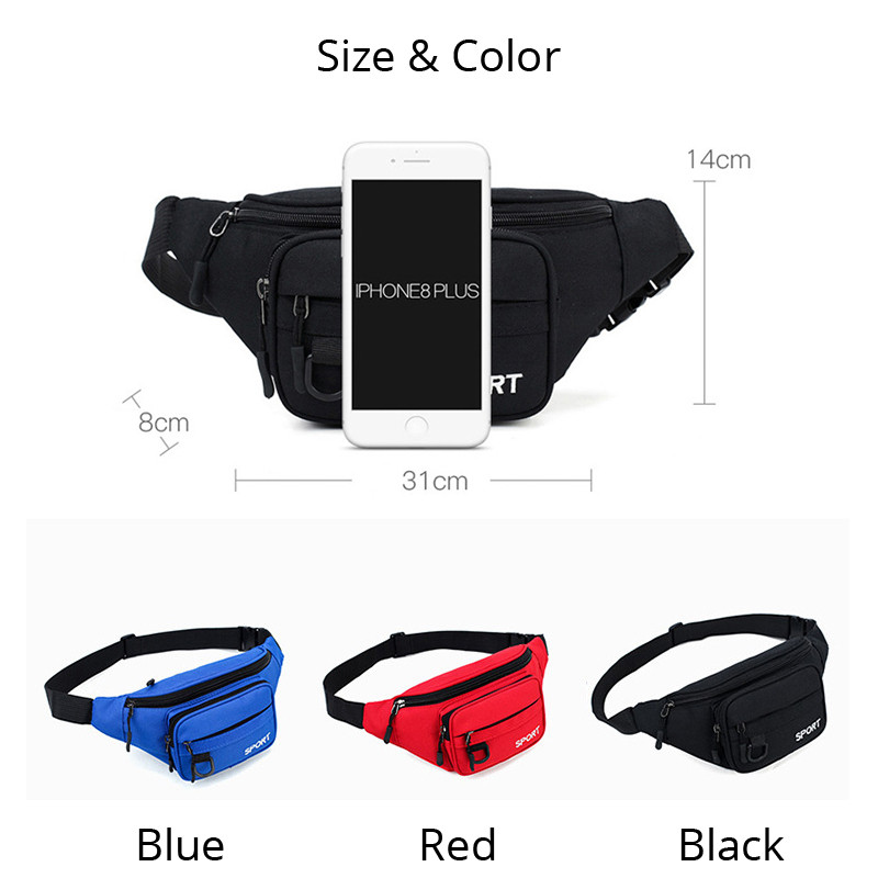 Női Férfi Vízálló deréktáska Uniszex Futó Sport Mellkas Fanny Pack Mobiltelefon Fitness Kék Piros Fekete Övtáska Fannypack 193