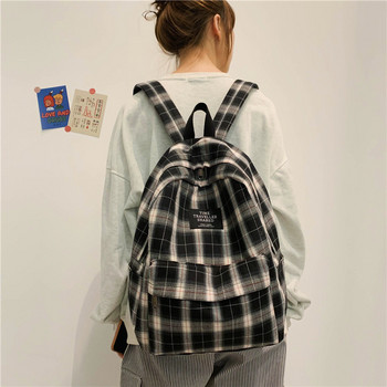 Модна карирана платнена дамска раница Ученически раници Ученически чанти за тийнейджърки Водоустойчива раница за пътуване с голям капацитет