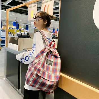 Модна карирана платнена дамска раница Ученически раници Ученически чанти за тийнейджърки Водоустойчива раница за пътуване с голям капацитет
