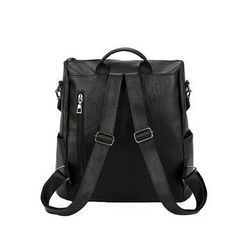 Дамска раница PU кожена водоустойчива черна ученическа чанта с двоен цип Пътна чанта през рамо за дамски раници