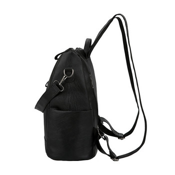 Дамска раница PU кожена водоустойчива черна ученическа чанта с двоен цип Пътна чанта през рамо за дамски раници