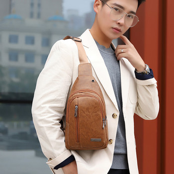 2022 Мъжка USB чанта за зареждане Мъжка чанта за гърдите PU кожена чанта през рамо Висококачествена чанта за телефон Пътна чанта Messenger Чанти през тялото