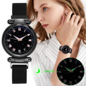 Sieviešu pulkstenis Luksusa zvaigžņots ciparnīcas kristāla nerūsējošā tērauda sieta magnētiskā josta Sieviešu kvarca pulksteņi dāvanai Sieviešu gaismas pulksteņi ar rokām