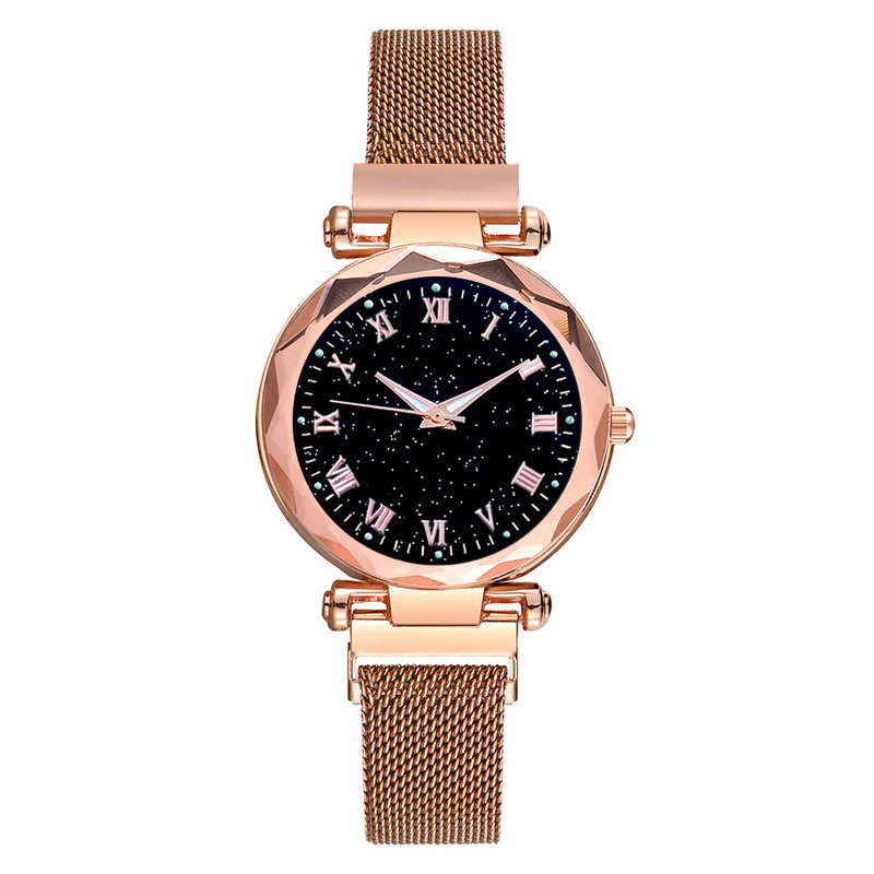 Sieviešu pulkstenis Luksusa zvaigžņots ciparnīcas kristāla nerūsējošā tērauda sieta magnētiskā josta Sieviešu kvarca pulksteņi dāvanai Sieviešu gaismas pulksteņi ar rokām