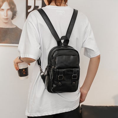Lightweight Multifunction Men`s Backpack Fashion Chest Bag Small Shoulder Bags For Men Crossbody Bag PU Leather Small Backpacks