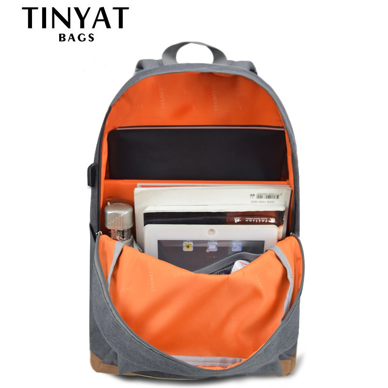TINYAT Férfi 15 hüvelykes laptop hátizsákok számítógépes férfi iskolai hátizsákok Hátizsákok szabadidő tinédzsereknek Utazás Váll Mochila Gray