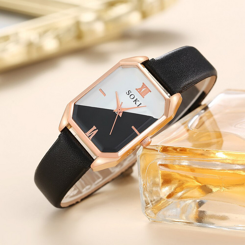 6db négyzet alakú kvarc karóra elegáns karkötő szett női fekete fehér óra számlap bőr szíj szív levél végtelen karkötő készlet