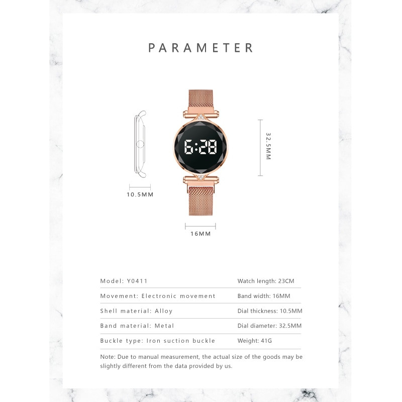 Luksusa sieviešu pulkstenis 2023. gada rozā zelta nerūsējošā tērauda LED digitālā pulksteņa elektroniskais skārienjutīgais displejs