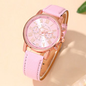 2023 m. Ženevos mados moteriški rožiniai odiniai laikrodžiai Unisex kvarcinis rankinis laikrodis moterims, kasdienis verslo laikrodis Relogio Feminino