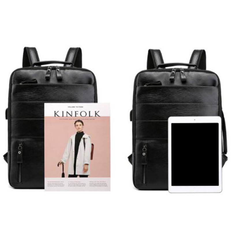 Üzleti hátizsákok férfiaknak Vízálló PU bőr laptoptáska nagy kapacitású USB töltő hátizsák férfi divatos táska