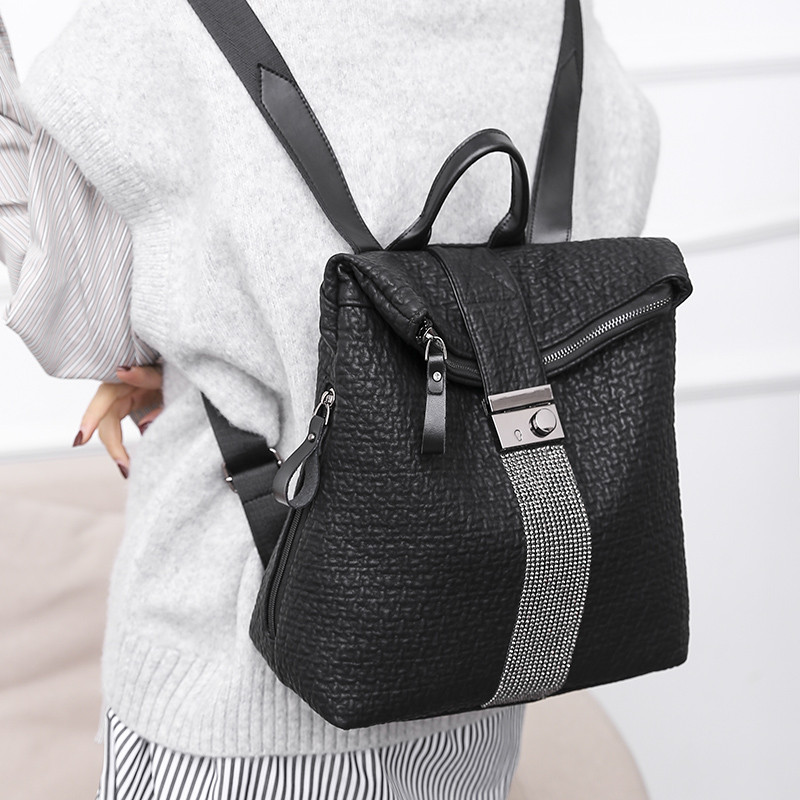 Novi Ms luksuzni dizajnerski ženski kožni crni ruksak velikog kapaciteta, ležerni visokokvalitetni školski ruksaci za djevojčice, putna torba