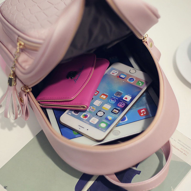 2022 Γυναικεία τσάντα πλάτης PU Δερμάτινη σχολική τσάντα με φούντα για έφηβα κορίτσια Γυναικεία Preppy στυλ Μασίφ μικρό σακίδιο πλάτης Σχολικό πακέτο ταξιδιού