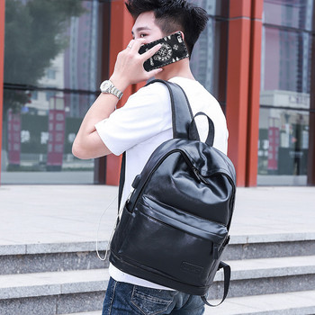 Мъжка кожена раница USB зареждане против кражба Голяма ученическа чанта за момче Пътна чанта Ученическа раница Черна чанта
