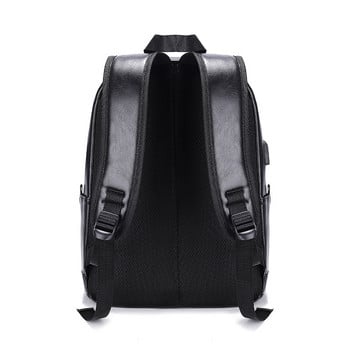 Ανδρικό δερμάτινο σακίδιο πλάτης USB Αντικλεπτική φόρτιση Μεγάλη σχολική τσάντα αγοριού Σχολική τσάντα πλάτης Μαύρη τσάντα