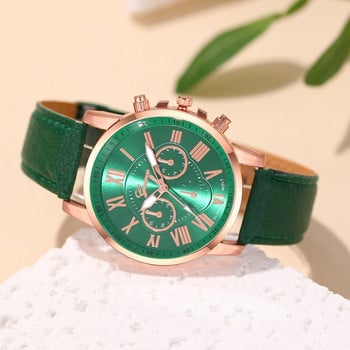 Reloj Mujer 2023 Fashion Γυναικεία Ρολόγια Πράσινο Δερμάτινο Ρολόι Καρπού Χαλαζία Γυναικείο Επαγγελματικό Casual Ρολόι Relogio Feminino