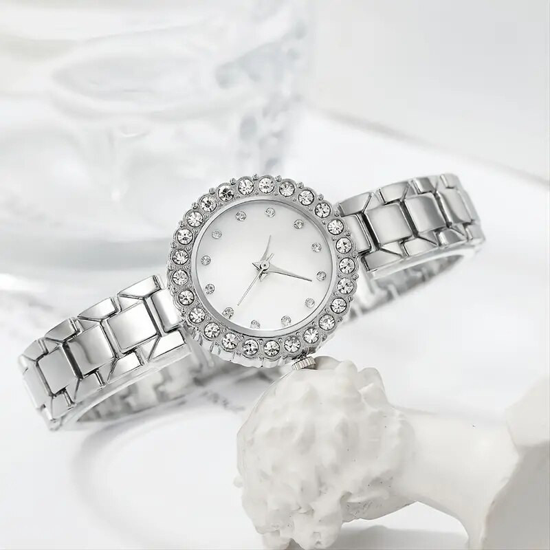 6 gab pulksteņu komplekts grezns Rhinestone sieviešu modes elegants rokas pulkstenis kvarca pulkstenis sievietēm, pulkstenis Relogio Feminino