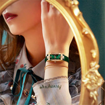 Γυναικεία ρολόγια Fashion Square Γυναικεία ρολόγια χαλαζία Σετ βραχιόλι πράσινο καντράν Απλό δερμάτινο πολυτελές γυναικεία ρολόγια