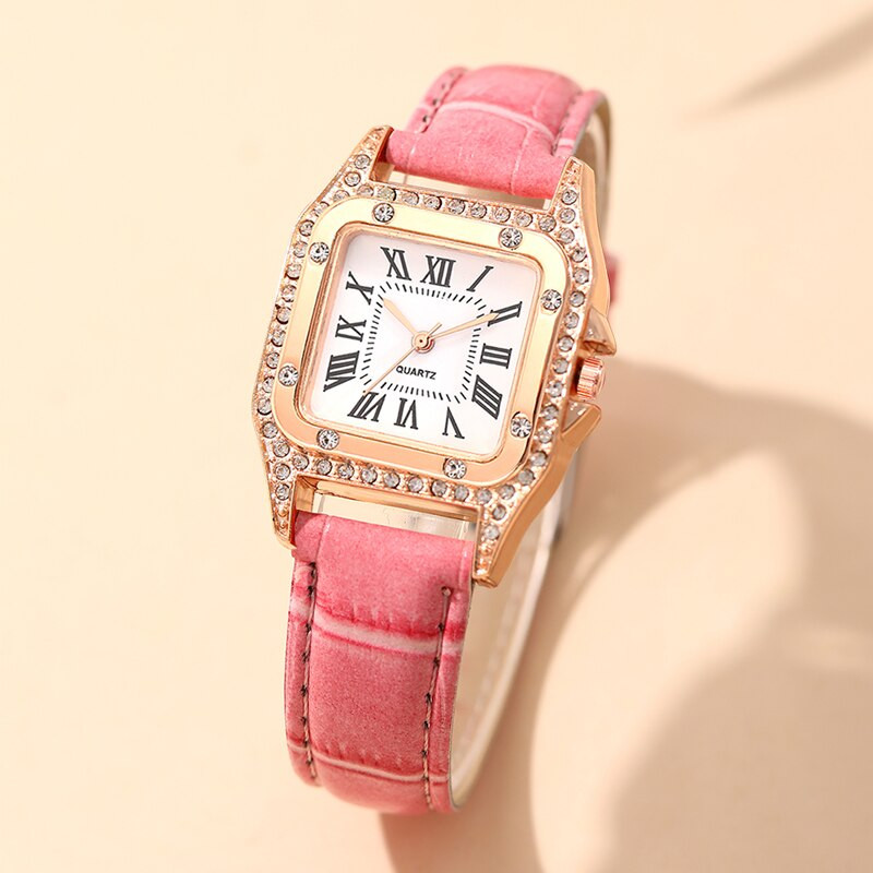 Divatos női órák négyzet alakú strasszos kvarc kvarc karóra női alkalmi rózsaszín bőr karóra Relogio Feminino
