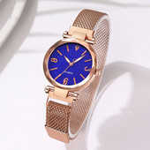 Reloj Mujer 2023 luksuslik mood naiste sinise sihverplaadiga kvartsist randmekell Lihtne roosakullast võrkvööst naiste käekell Relogio Feminino