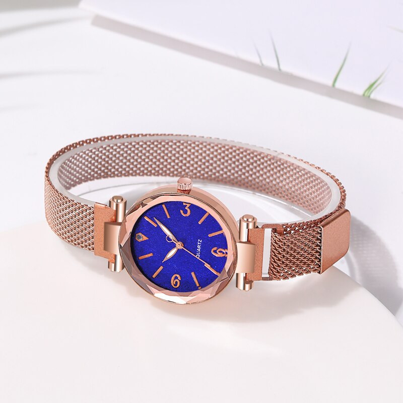 Reloj Mujer 2023 luksuslik mood naiste sinise sihverplaadiga kvartsist randmekell Lihtne roosakullast võrkvööst naiste käekell Relogio Feminino