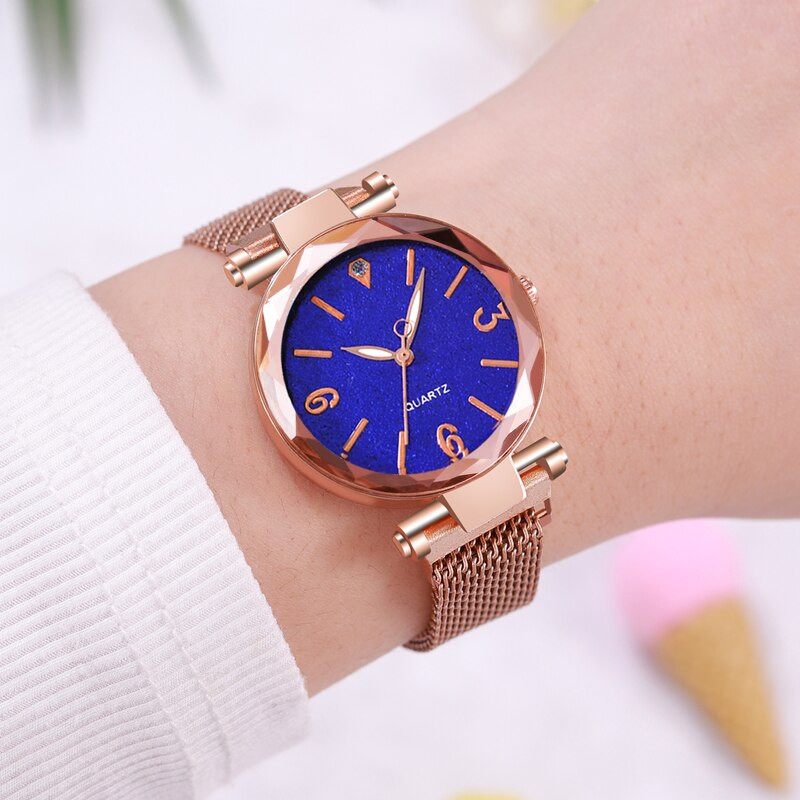 Reloj Mujer 2023 luksuslik mood naiste sinise sihverplaadiga kvartsist randmekell Lihtne roosakullast võrkvööst naiste käekell Relogio Feminino