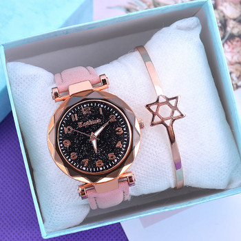 Моден дамски часовник Starry Sky Dial Дамски кварцови часовници Комплект гривни
