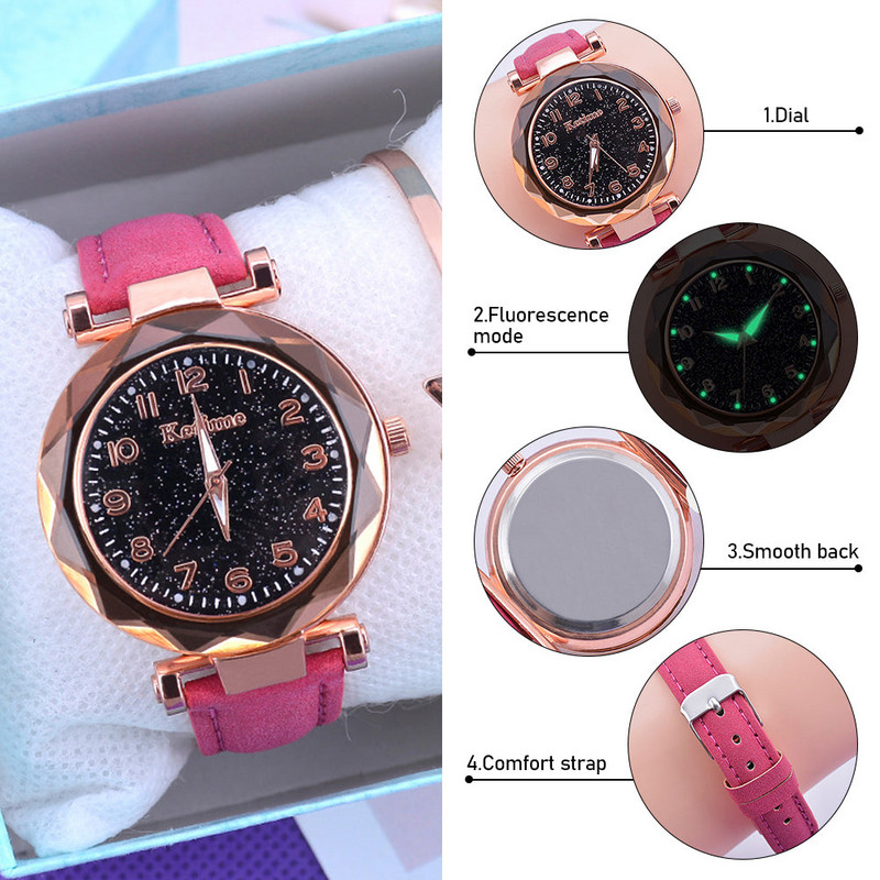 Μόδα γυναικεία ρολόγια Starry Sky Dial Γυναικεία ρολόγια Quartz Σετ βραχιόλι
