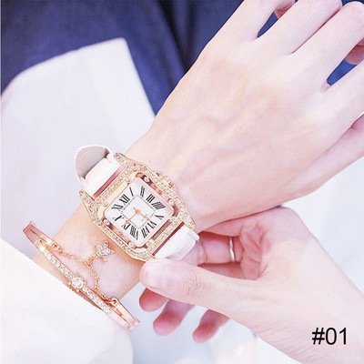 Négyzet alakú luxus gyémánt női órakészlet bőr vízálló női kvarc karóra Relogio Feminino Reloj Mujer karácsony