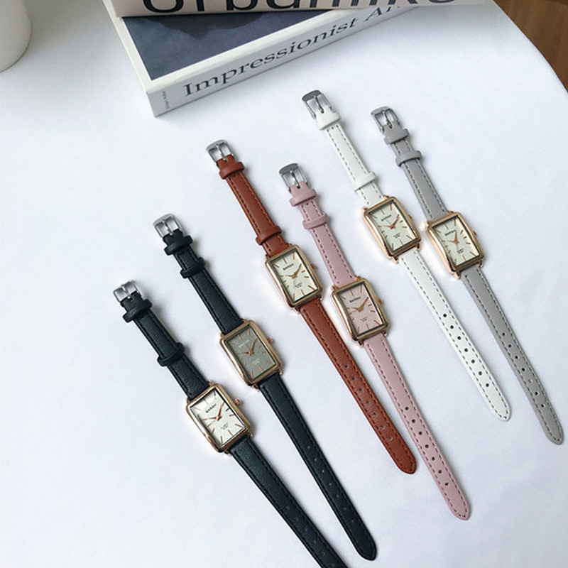 Moodne retro lihtne šikk kvartsnahast rihmaga ristkülik käekell vabaaja retro luksuslik väikese ruudu nisukõrvatrükkidega naiste käekell