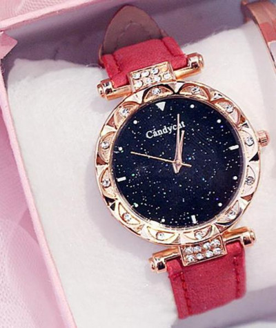 Πολυτελές γυναικείο ρολόι Starry Sky Dial Δερμάτινο ρολόι Quartz Σετ βραχιόλι ρολόγια χειρός