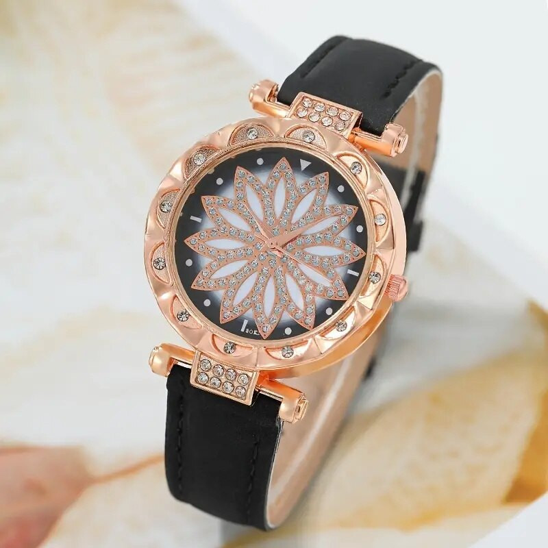 5 vnt. Moteriškas deimantinis laikrodis Žvaigždėtas kvadratinis ciferblatas apyrankės laikrodžių rinkinys moteriškas odinis kvarcinis rankinis laikrodis moteriškas laikrodis