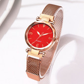 Reloj Mujer 2023. gada luksusa modes sieviešu rokassprādzes kvarca pulkstenis. Vienkāršs sieviešu rozā zelta sieta jostas magnētiskais pulkstenis Relogio Feminino